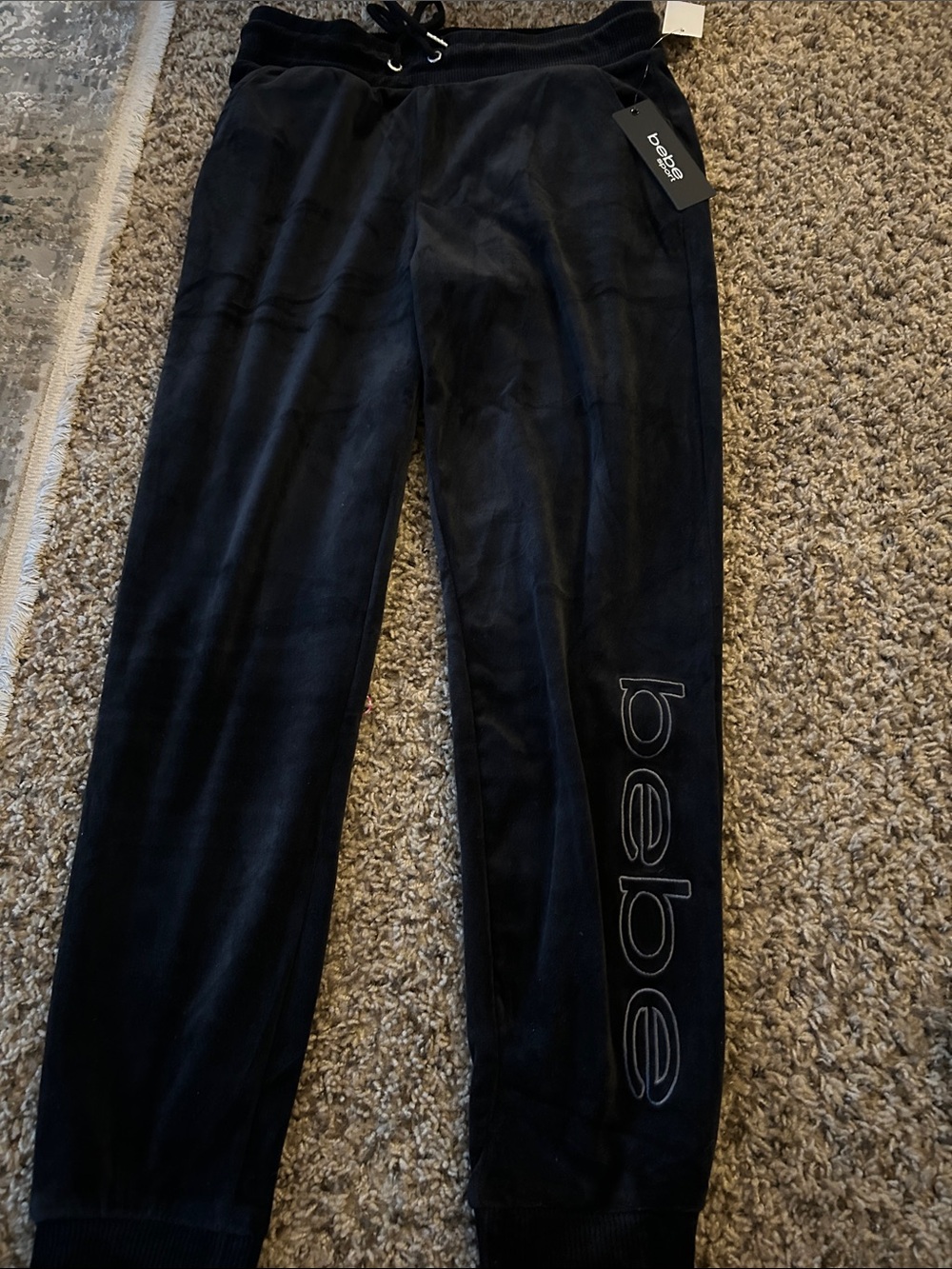 bebe Black Velour Logo Joggers